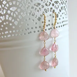 Triple Pink Afghan Tourmaline Cascading Hearts Earrings - Allison II Earrings