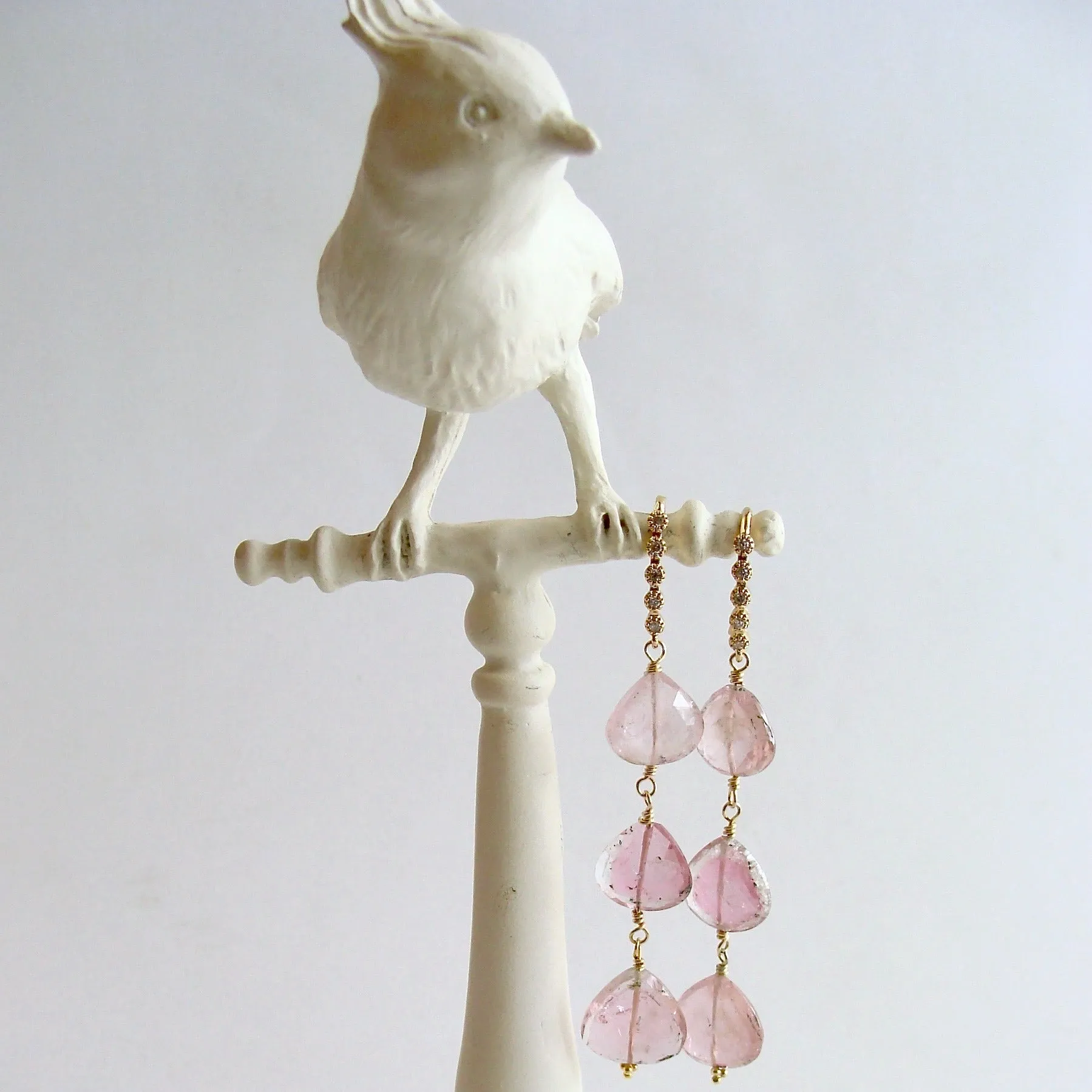 Triple Pink Afghan Tourmaline Cascading Hearts Earrings - Allison II Earrings