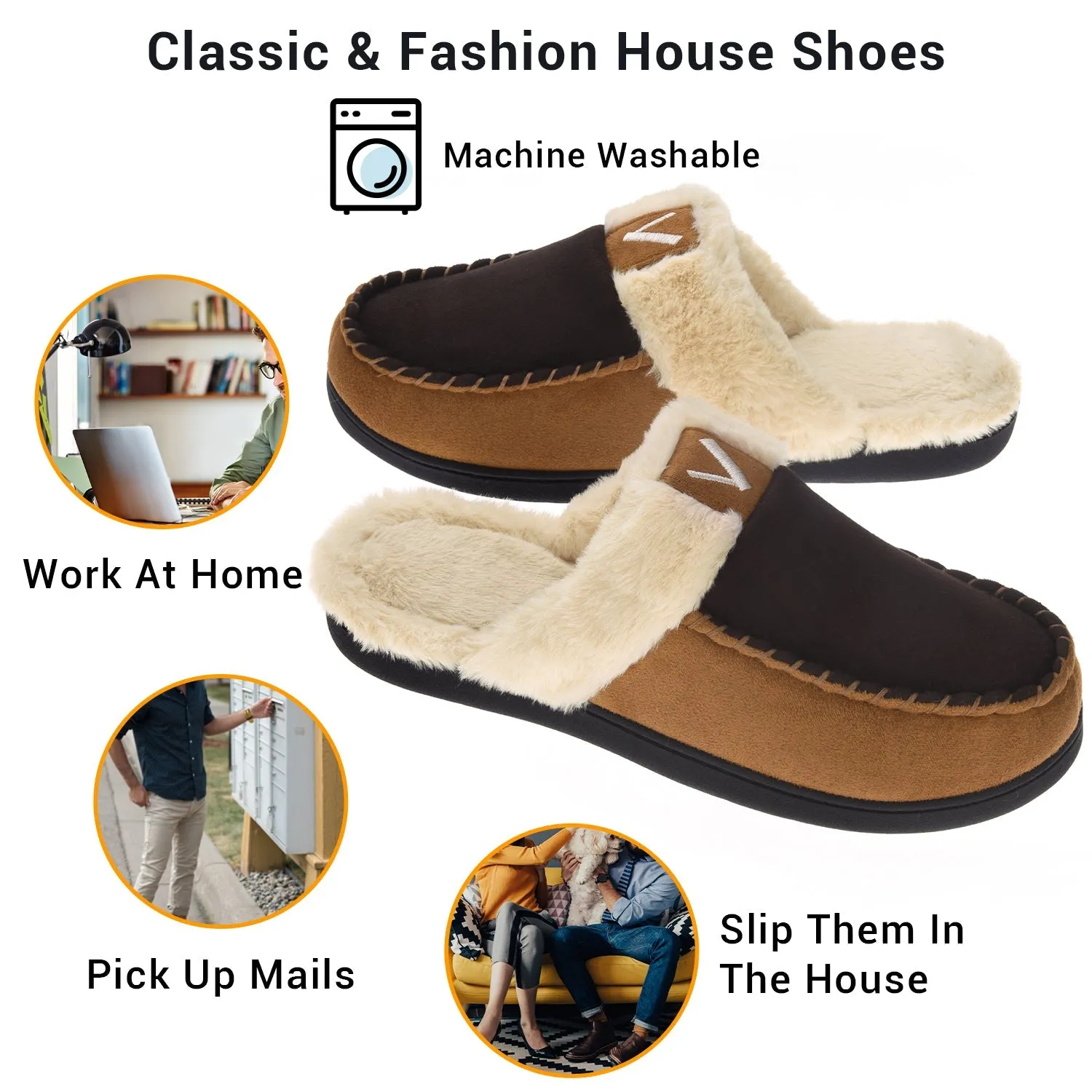VONMAY Men's Comfy Fuzzy House Slipper Scuff Memory Foam Moccasin