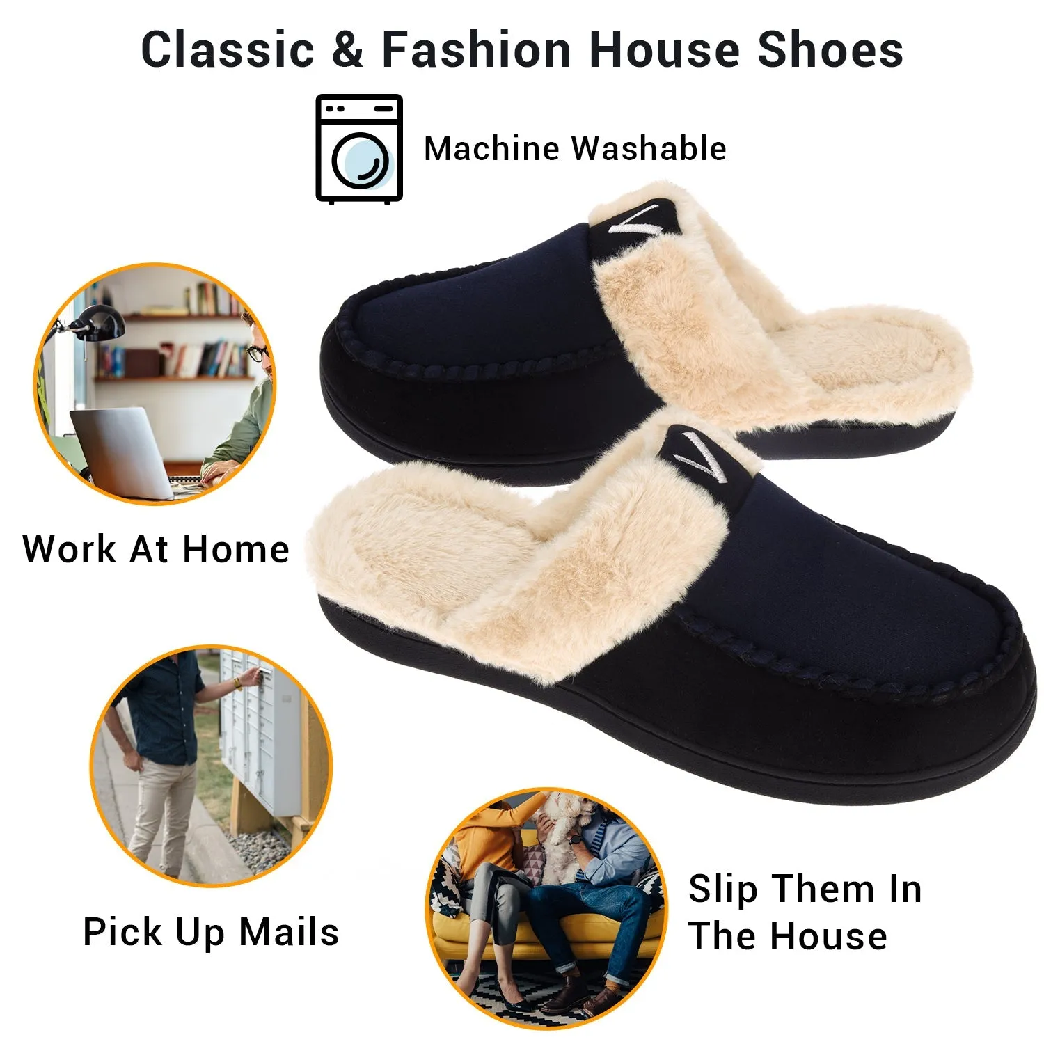 VONMAY Men's Comfy Fuzzy House Slipper Scuff Memory Foam Moccasin