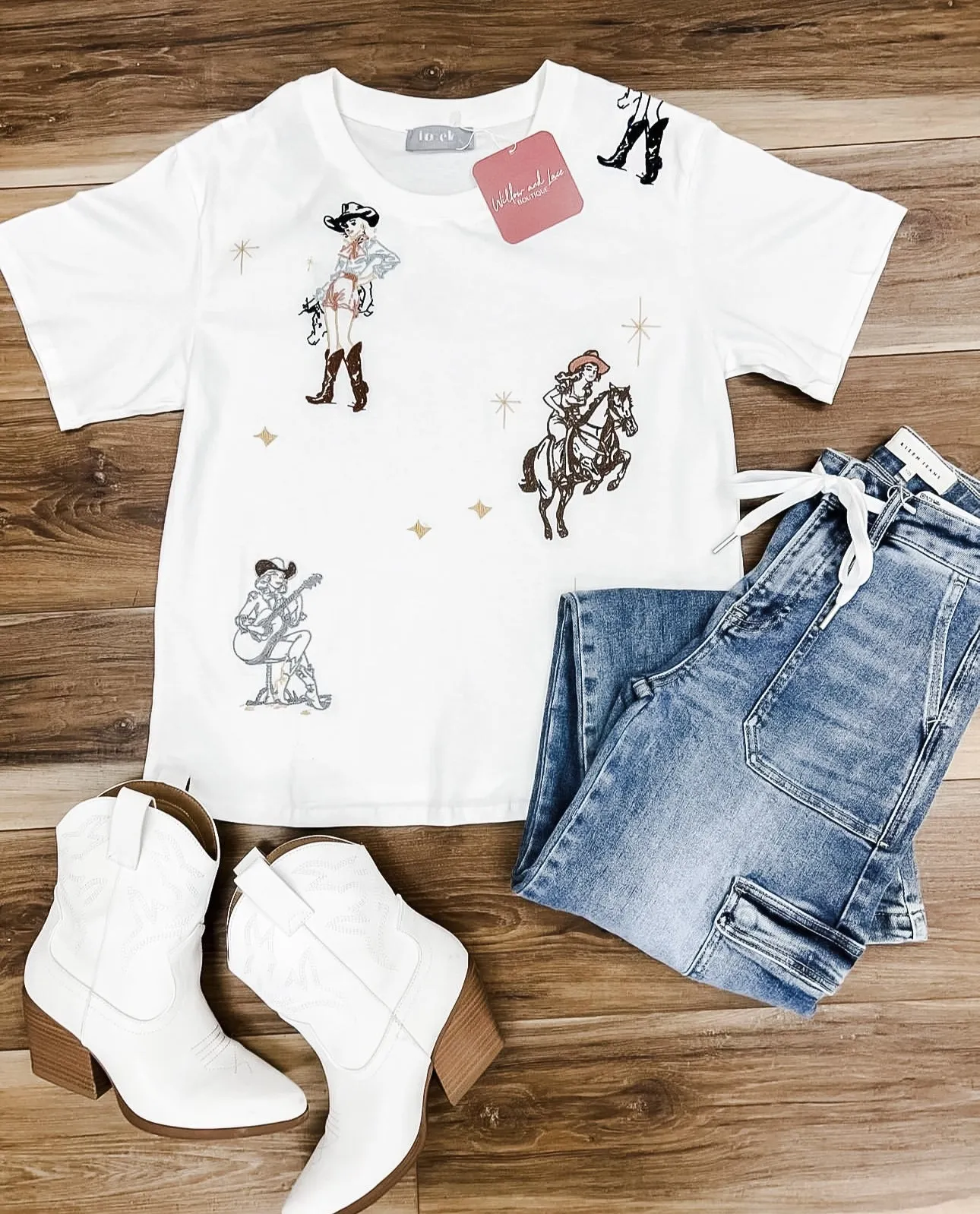 Western Motif Embroidered Graphic T Shirt