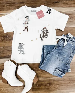 Western Motif Embroidered Graphic T Shirt