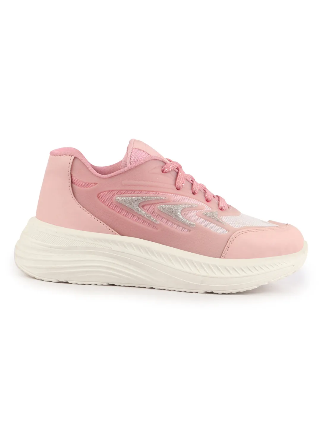 Women Glittery Shiny Chunky Casual Sneakers Lightweight and Comfortable Lace-Up Shoes Memory Cushioned Footbed Insole