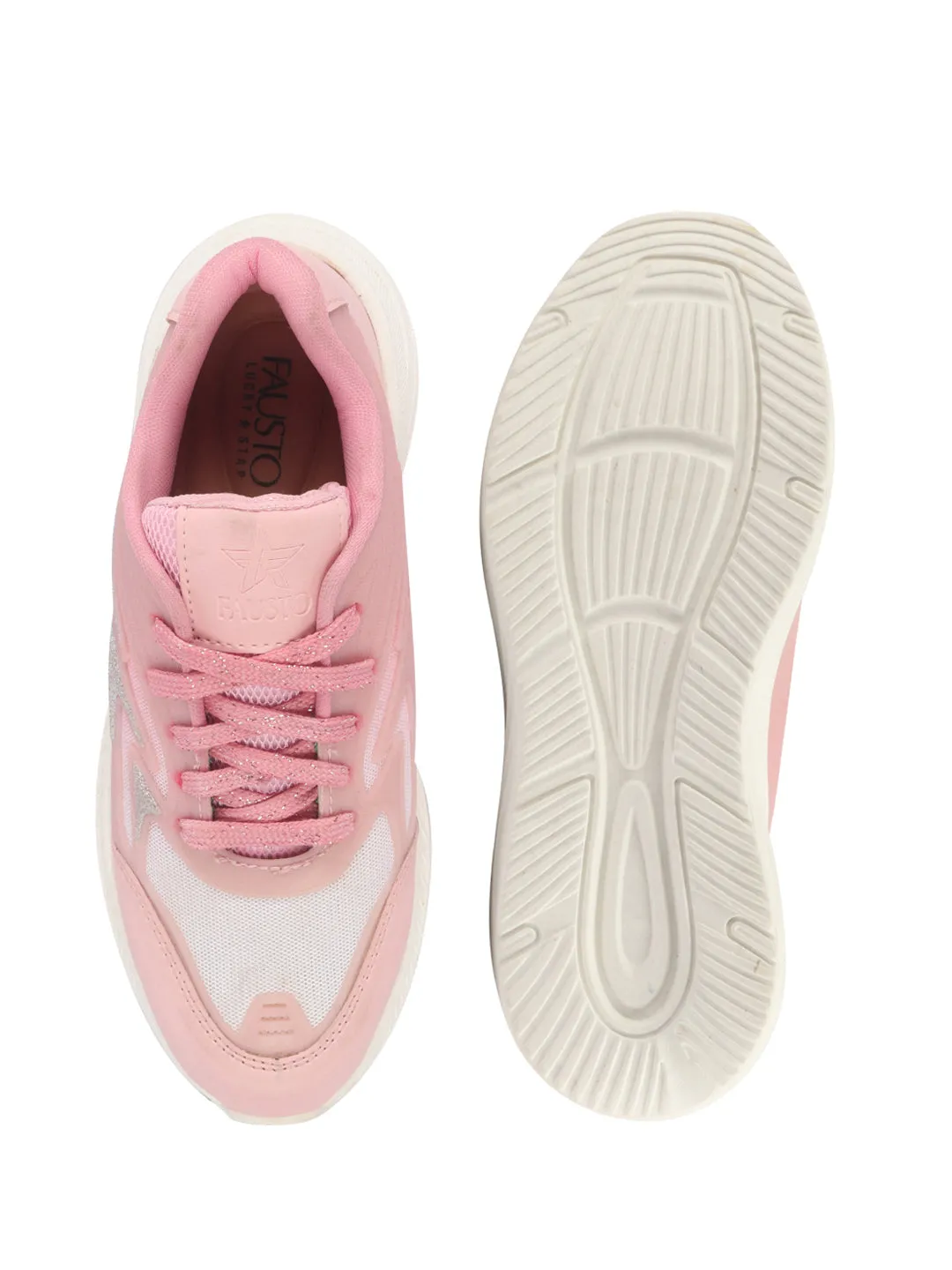 Women Glittery Shiny Chunky Casual Sneakers Lightweight and Comfortable Lace-Up Shoes Memory Cushioned Footbed Insole