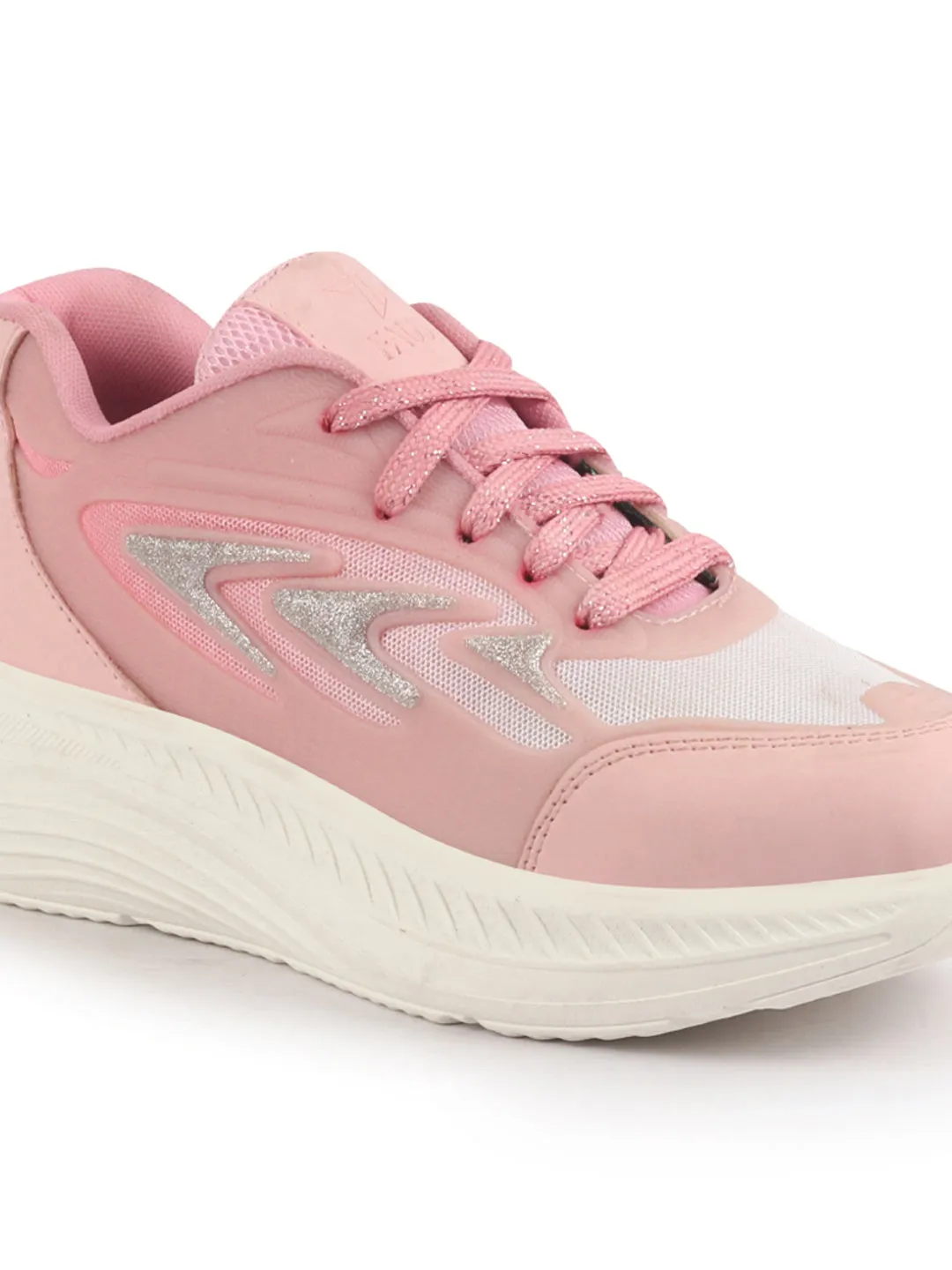 Women Glittery Shiny Chunky Casual Sneakers Lightweight and Comfortable Lace-Up Shoes Memory Cushioned Footbed Insole