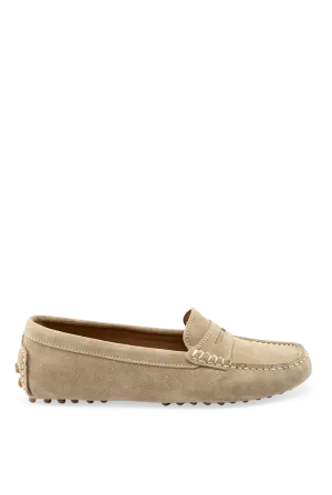 Women's Taupe Suede Penny Driving Loafers