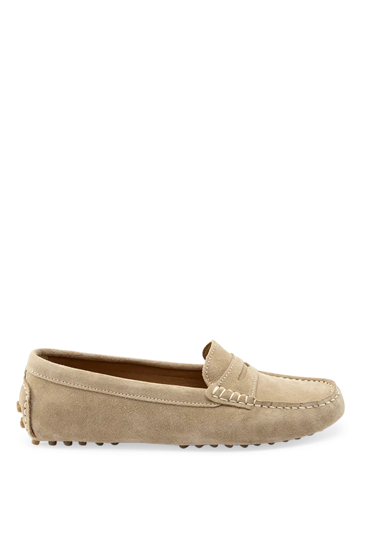 Women's Taupe Suede Penny Driving Loafers