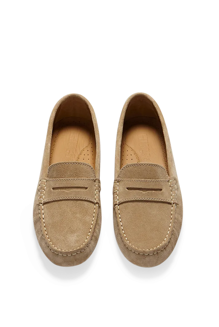 Women's Taupe Suede Penny Driving Loafers