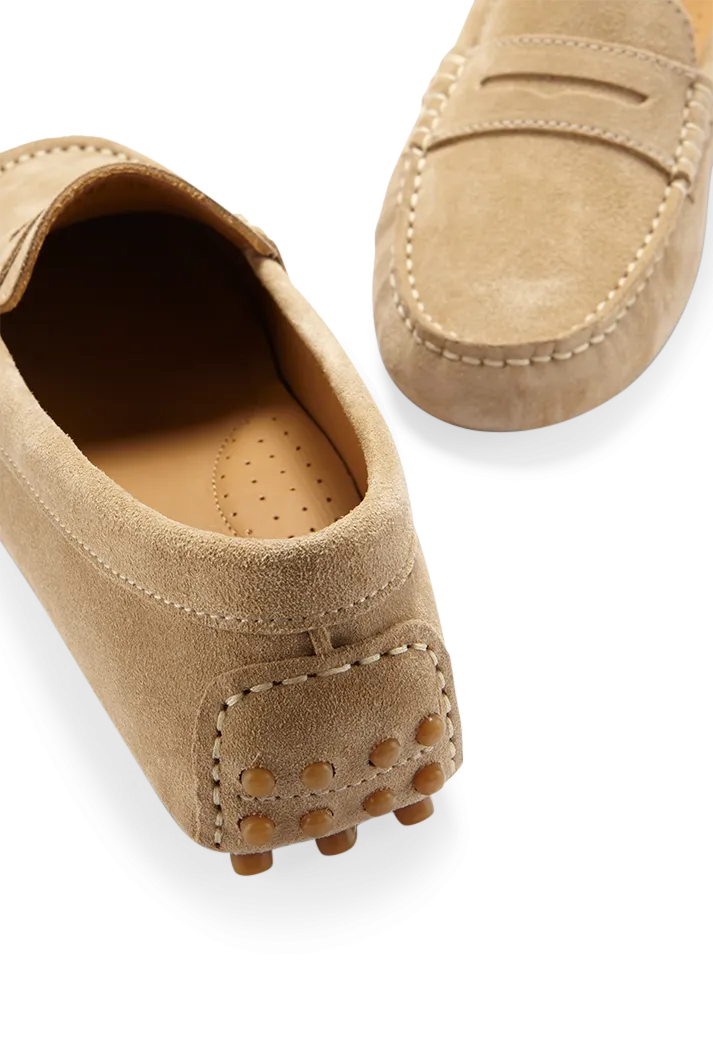 Women's Taupe Suede Penny Driving Loafers