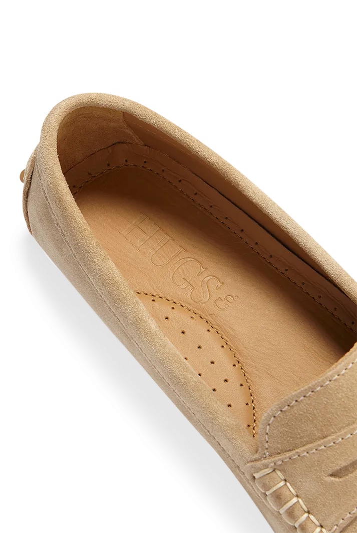 Women's Taupe Suede Penny Driving Loafers
